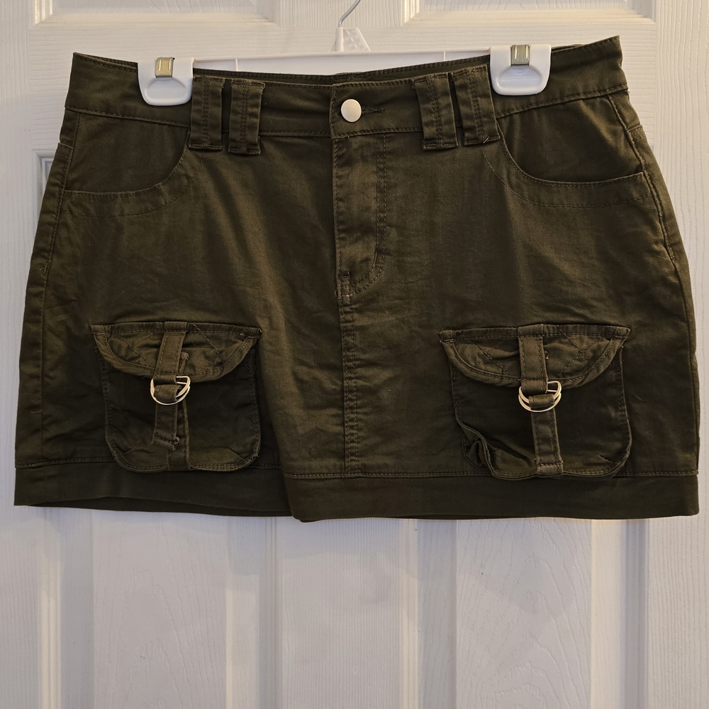 Olive Green Cargo Pocket Mini Skirt